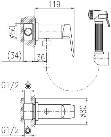 Гигиенический душ со смесителем Rav Slezak Colorado CO247/1CMAT Черный матовый 