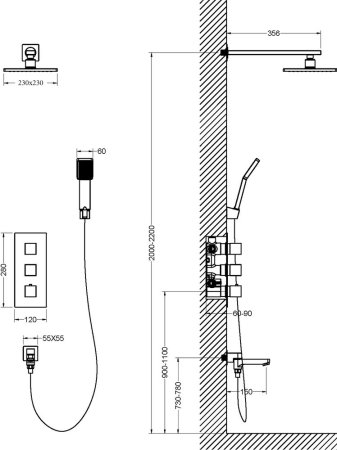 Душевая система (встраиваемая) Timo Tetra-Thermo SX-0199 /00 хром 