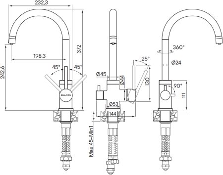 Смеситель Paulmark Essen Es213211-GM для кухонной мойки, вороненая сталь 