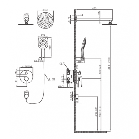 Душевая система (встраиваемая) Landberg LB 21 3700B Хром 