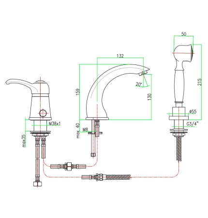 Смеситель на борт ванны Webert Aurora AU850701065 