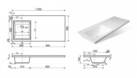 Мебельная раковина Эстет Даллас 1000 левая 