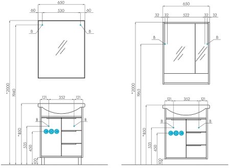 Зеркальный шкаф Aquaton Рико 65 1A215202RIB90 Белый Ясень фабрик 