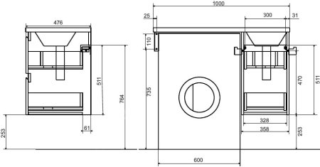 Тумба с раковиной Эстет Dallas Luxe 100 подвесная, 2 ящика, R 