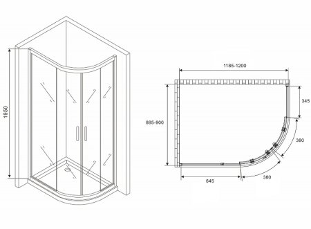 Душевой уголок Abber Schwarzer Diamant 120x90 AG01129B профиль Черный стекло прозрачное 