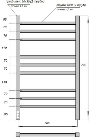 Электрический полотенцесушитель Point Веста PN70758BR П9 500x800 диммер слева Бронза 