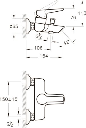 Смеситель VitrA Solid S A42444EXP для ванны с душем 