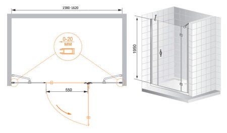Душевая дверь в нишу Cezares Bergamo B13 40 60/60 C Cr R 