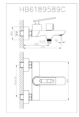 Смеситель однорычажный для ванны короткий излив HAIBA HB60589 хром 