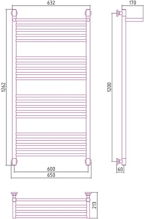 Водяной полотенцесушитель Сунержа Богема+ 1200х600 00-0223-1260 с полкой Хром 