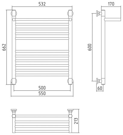 Полотенцесушитель водяной Сунержа Богема+ 60х50 с полкой 