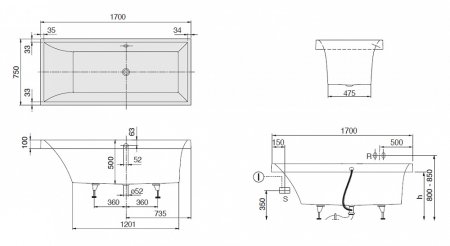 Квариловая ванна Villeroy & Boch Squaro UBQ170SQR2V-96 star white 