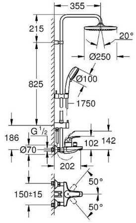 Душевая система Grohe Tempesta Cosmopolitan System 26674000 Хром 