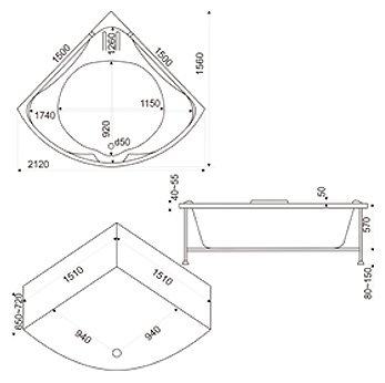 Акриловая ванна Bas Ирис 150x150 см 
