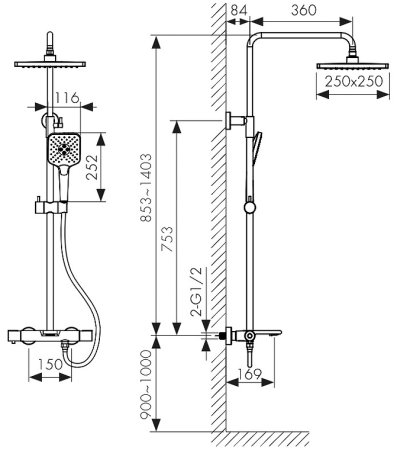 Душевая система Kaiser Serio 05382-3 с термостатом Шлифованное золото 