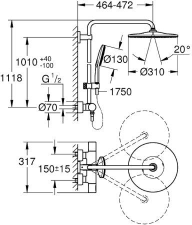 Душевая система Grohe Rainshower SmartActive 310 26647000 с термостатом Хром 