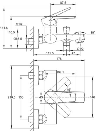Смеситель для ванны Cersanit Moduo 64097 Хром 