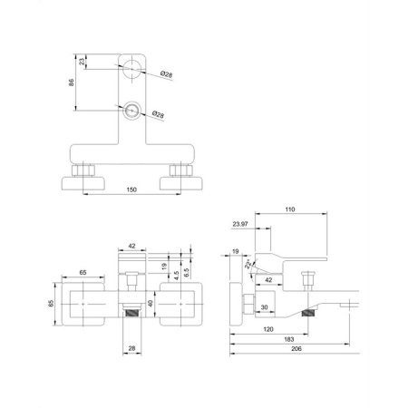 Смеситель Omnires Slide SL7730CR для ванны с душем 