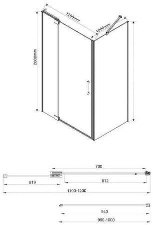 Душевой уголок Vincea Extra 120х100 VSR-1E111210CL профиль Хром стекло прозрачное 