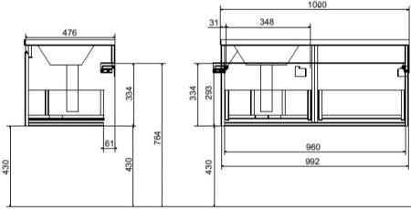 Тумба с раковиной Эстет Dallas Luxe 100 подвесная, 1 ящик, L 