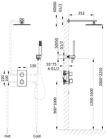 Душевая система Vincea VSFW-102TMB с термостатом Черная матовая 