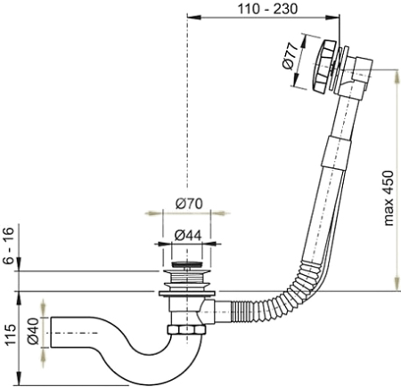 Слив-перелив для ванны Timo 8004 Chrome 