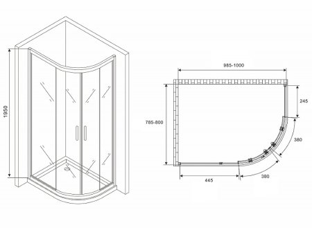 Душевой уголок Abber Schwarzer Diamant 100x80 AG01180B профиль Черный стекло прозрачное 