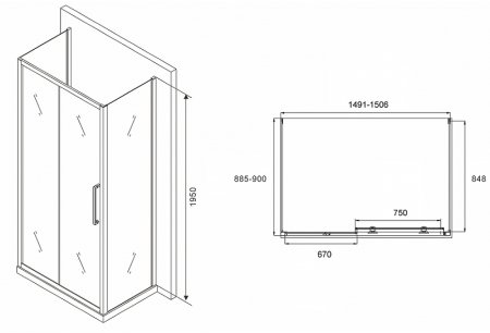 Душевой уголок Abber Schwarzer Diamant 150x90 AG30150MH-S90M-S90M профиль Хром стекло матовое 