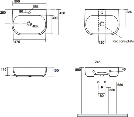 Раковина Kerasan Nolita 50х45 см 