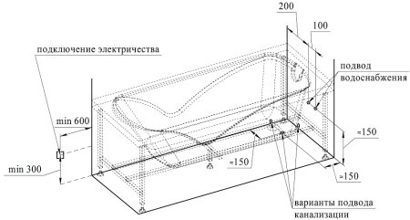Акриловая ванна Radomir Vannesa Massage Сильвия 168х70, с каркасом и экраном, баланс 