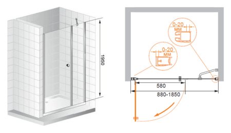 Душевая дверь в нишу Cezares Elena B11 60/70 P Cr L 