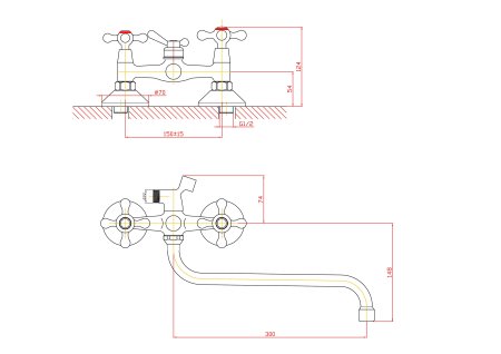 Смеситель для ванны длинный излив 7130S HAIBA CRON CN2208 