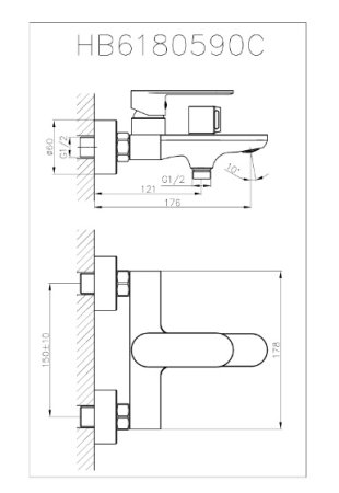 Смеситель однорычажный для ванны короткий излив HAIBA HB60590 хром 