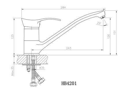 Смеситель однорычажный для кухни HAIBA HB4201 хром 