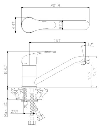 Смеситель Rossinka Y35-22 Хром 