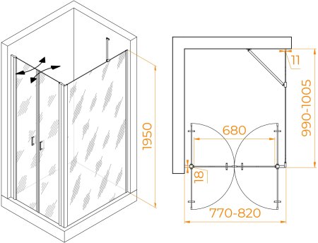 Душевой уголок RGW PA-144 (PA-104+Z-050-2+O-204) 800x1000 