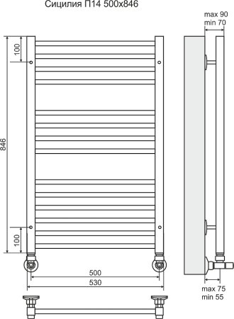 Водяной полотенцесушитель Terminus Сицилия П14 500x846 4620768882302 Хром 