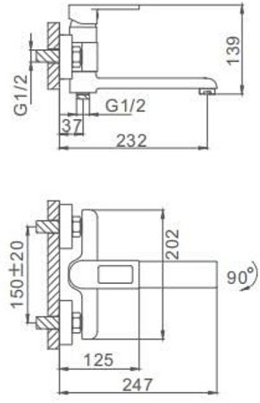 Смеситель для ванны Frap H72 F3272 универсальный Хром 