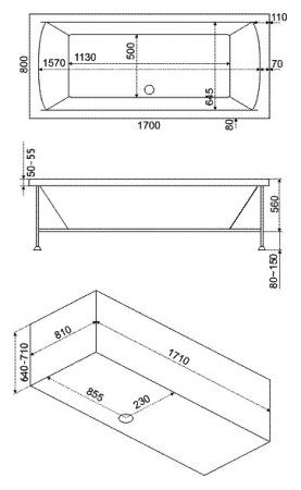 Акриловая ванна Bas Индика 170x80 см 