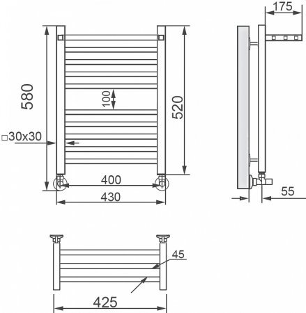 Полотенцесушитель водяной Ника Modern ЛМ-3 60/40, хром 