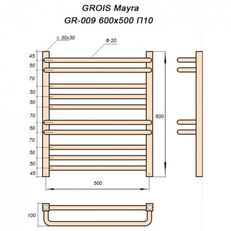 Полотенцесушитель электрический GROIS Mayra GR-009 50х60 П10 белый 