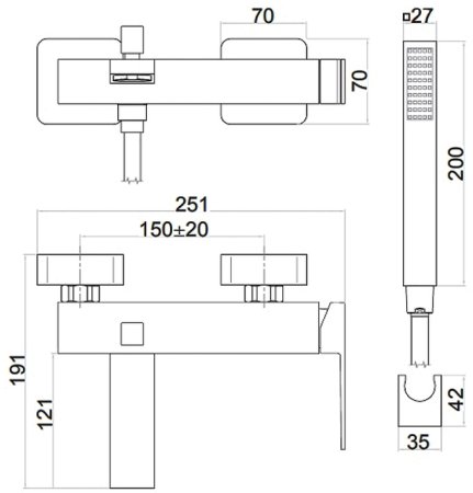 Смеситель для ванны Fiore Kube 100NN8552 Черный 