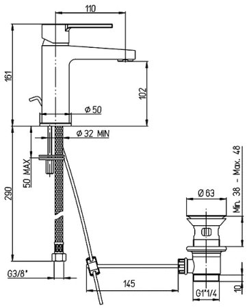 Смеситель для раковины Paini Le Mans 90CR211G35KM Хром 