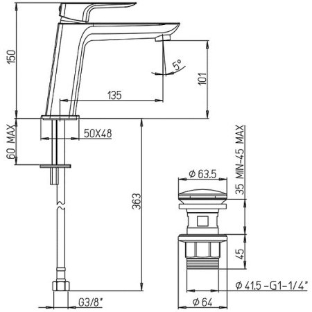 Смеситель для раковины Paini Nove 09CR211MESR Хром 