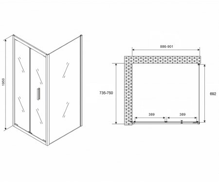 Душевой уголок Abber Sonnenstrand 90х75 AG07090B-S75B профиль Черный стекло прозрачное 