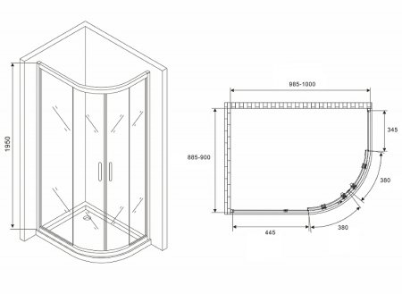 Душевой уголок Abber Schwarzer Diamant 100x90 AG01190B профиль Черный стекло прозрачное 