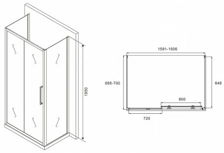 Душевой уголок Abber Schwarzer Diamant 160x70 AG30160MH-S70M-S70M профиль Хром стекло матовое 