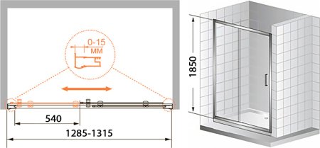 Душевая дверь в нишу Cezares Pratico BF1 130 C Cr 