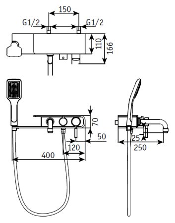 Смеситель Gllon GL003LB для ванны с душем 