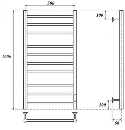 Полотенцесушитель электрический Point Аврора PN10850B П10 500x1000 диммер справа, черный 